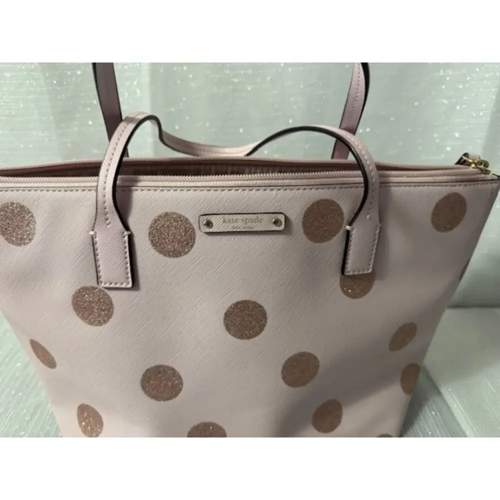 KATE SPADE TOTE LIGHT PINK WITH PINK GLITTER DOTS - Picture 2 of 7